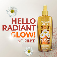 Grisi Manzanilla spray mist from nozzle onto hair, demonstrating even coverage and lightweight feel
