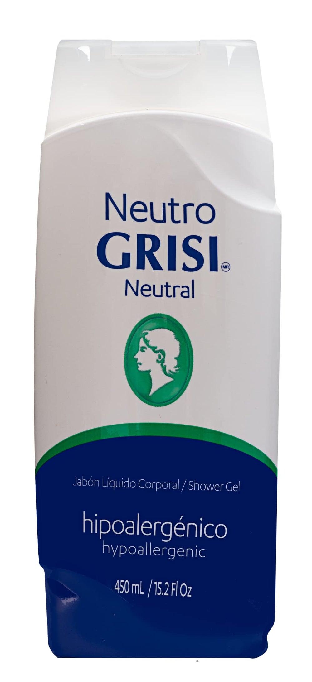 Grisi neutral shower gel pump closeup highlighting easy dispensing and skin-friendly use
