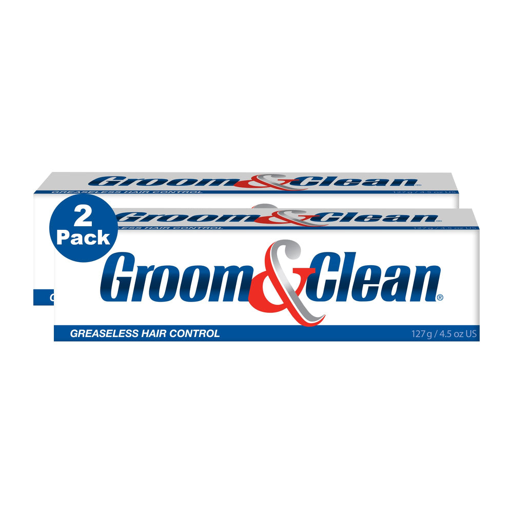 Groom & Clean front packaging showing two 4.5 oz tubes and clear labeling for travel convenience