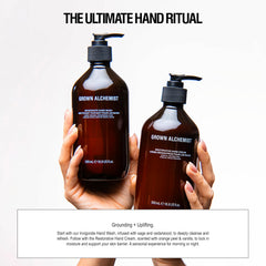 Grown Alchemist hand wash on kitchen sink promoting clean, moisturized hands