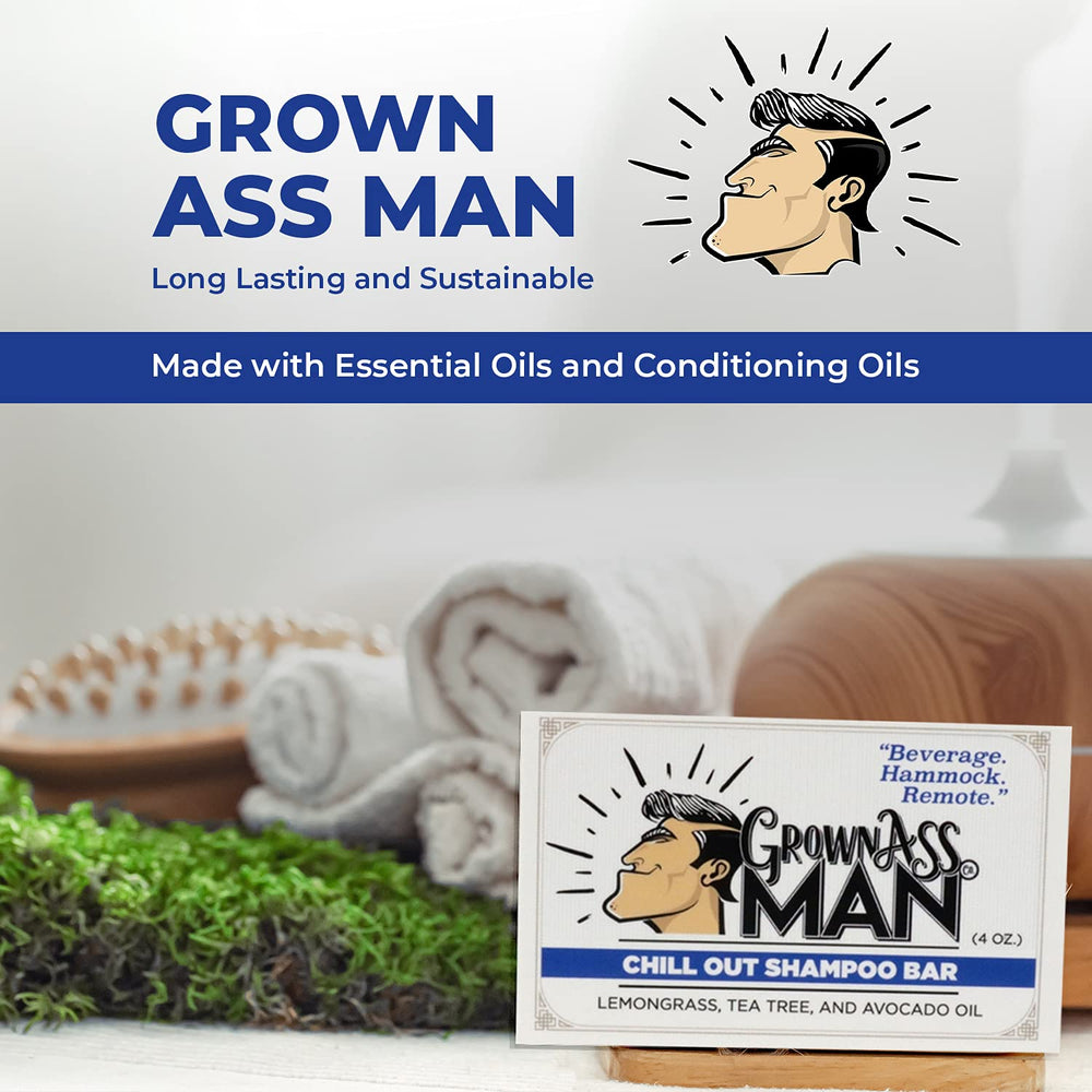 Grown Ass Man Co. label close-up listing natural ingredients for transparency benefit