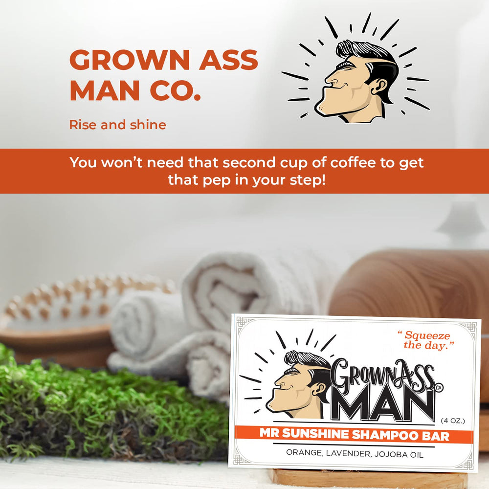Grown Ass Man Co. Mister Sunshine bar in shower showing convenient plastic-free use