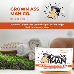 Grown Ass Man Co. Mister Sunshine bar in shower showing convenient plastic-free use