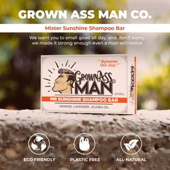 Grown Ass Man Co. Mister Sunshine ingredients label listing natural oils