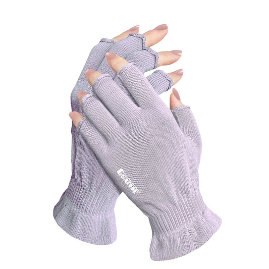 GSAFEME front view of purple gloves shows fit and breathable cotton benefit