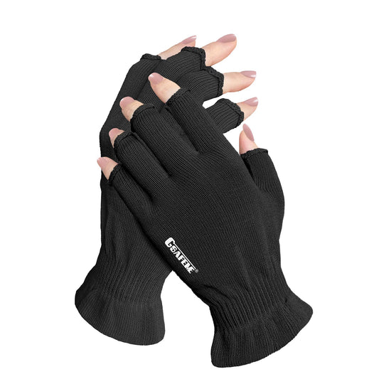 GSAFEME front view of black fingerless gloves showing snug fit and protection