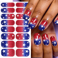 GUAACCB completed red white blue manicure top view displaying festive nails