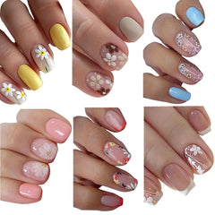 GUFUGU front packaging view showing 144-piece floral press-on kit and included tools