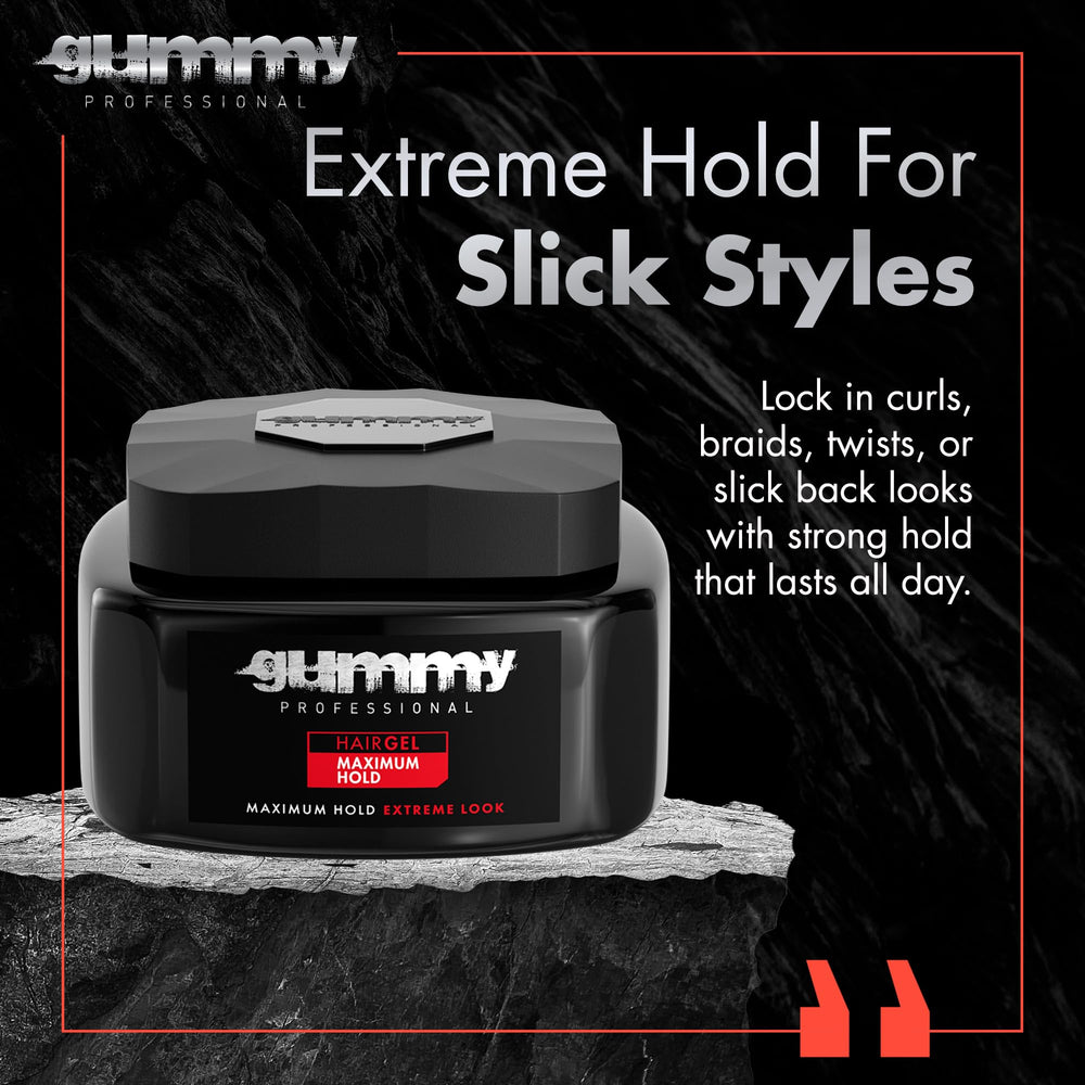 Gummy clear gel texture close-up highlighting smooth, non-sticky formula for clean styling