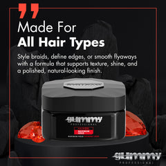 Gummy edge control detail showing smooth, precise hairline shaping