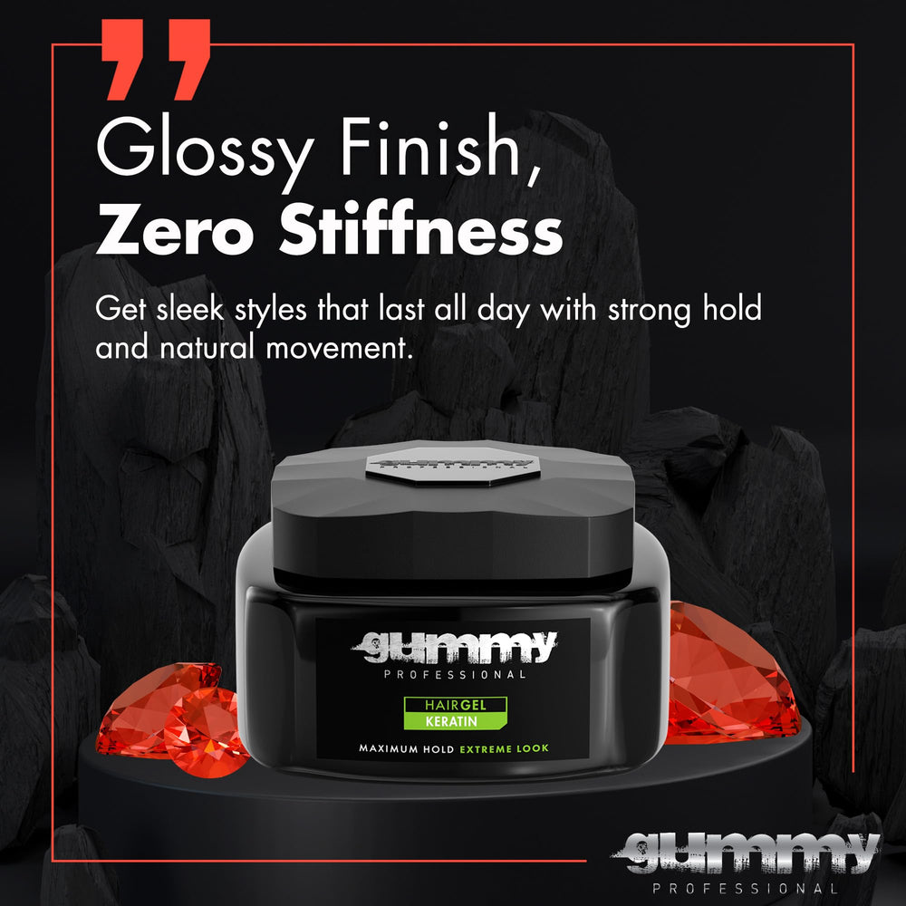 Gummy wet-look detail emphasizing high-shine finish and natural movement