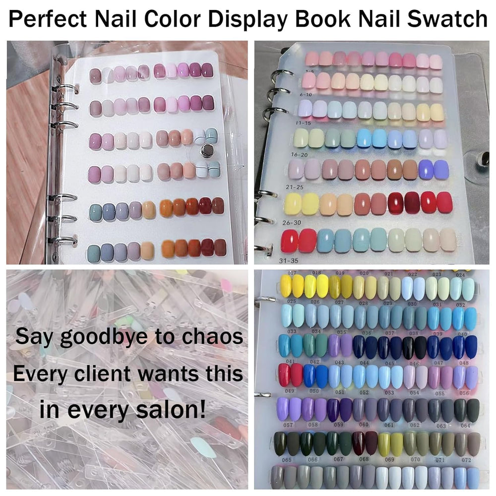 GUXACU lifestyle shot of salon table with taped nail samples for professional display
