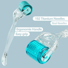 GXBRSY derma roller titanium 192-needle closeup showing precise needle tips