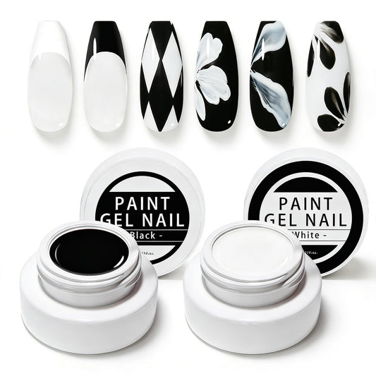 Gyraolvant front packaging showing two black and white gel jars for versatile nail art