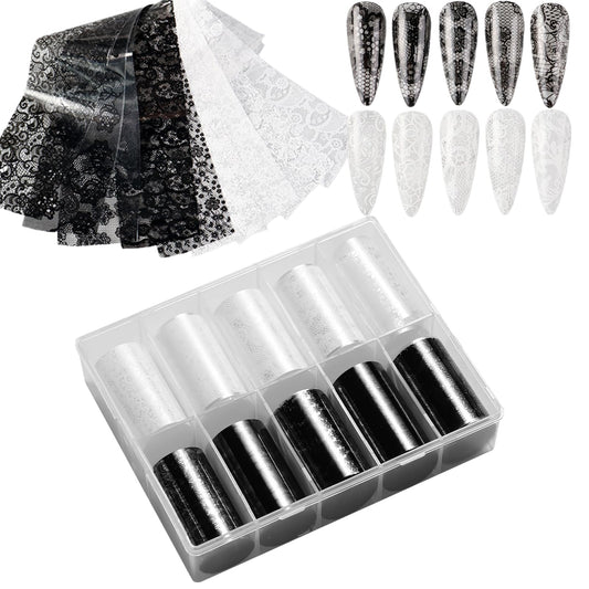 GZMAYUEN front view of ten lace foil rolls showing variety and quick styling benefit
