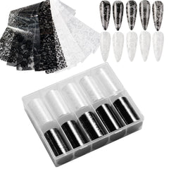GZMAYUEN front view of ten lace foil rolls showing variety and quick styling benefit