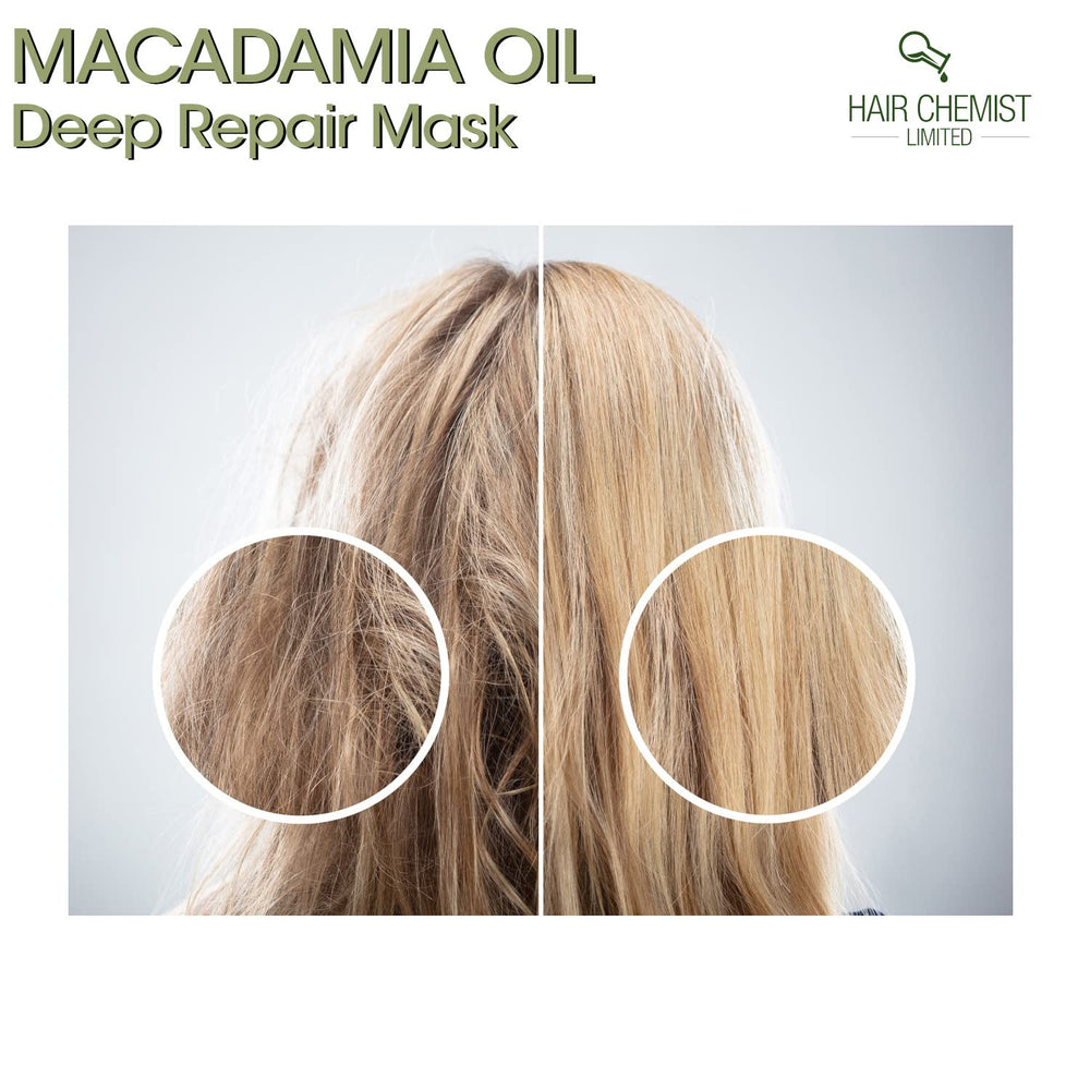 Hair Chemist before and after swipe showing smoother, shinier hair