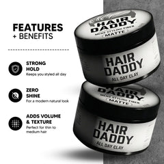 HAIR DADDY clay close-up texture highlighting matte, easy-to-work formula