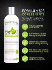 Hair Science Formula 82S with saw palmetto and biotin visual highlighting actives