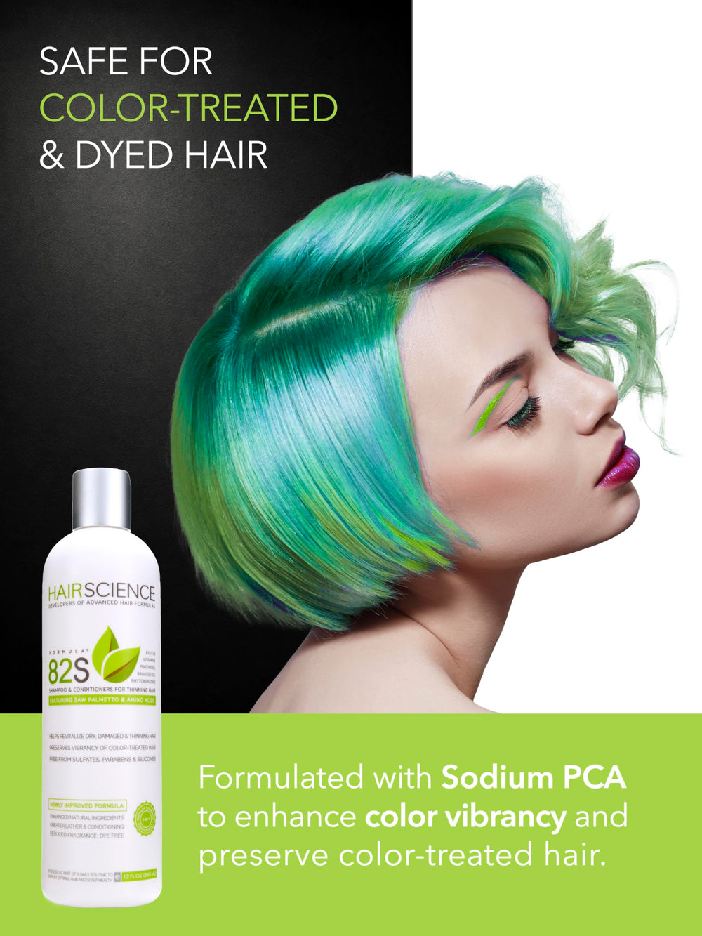 Hair Science Formula 82S on a bathroom shelf in a lifestyle setting