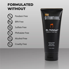 Hair Situation label and ingredients panel highlighting alcohol‑free, paraben‑free benefits