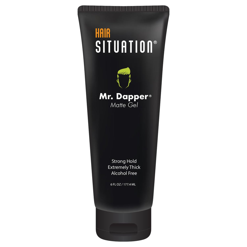 Hair Situation Mr. Dapper front packaging showing matte gel container and branding benefits