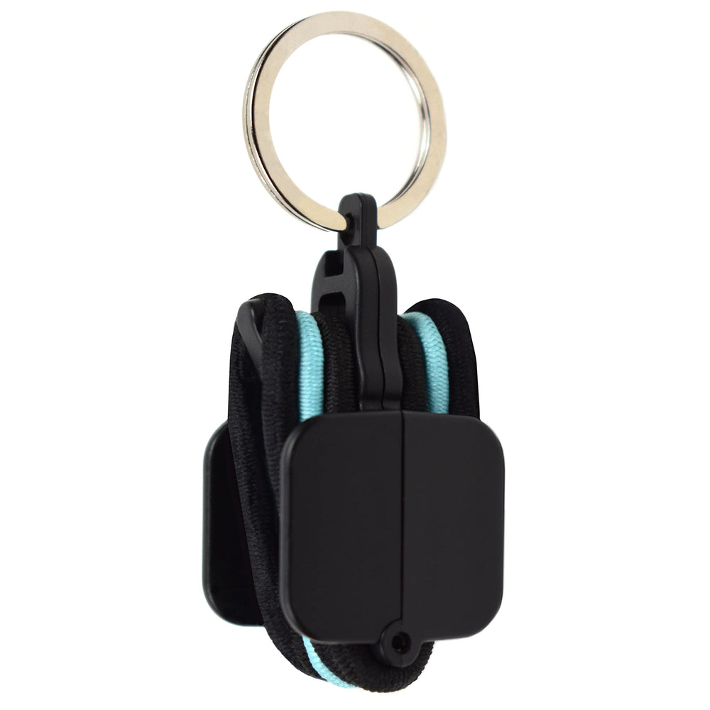Hair Tie Hub front view black showing compact holder and clip benefit