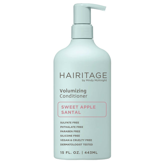 Hairitage front packaging showing bottle and branding, highlights volumizing benefit