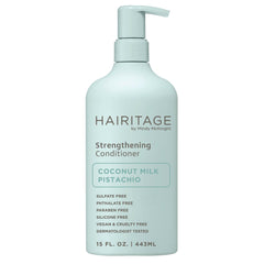 Hairitage front bottle showing product and branding benefit of restorative conditioning