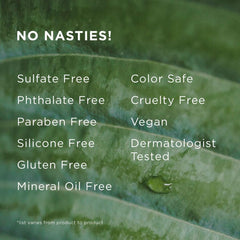 Hairitage label close-up lists key botanical ingredients and clean formulation
