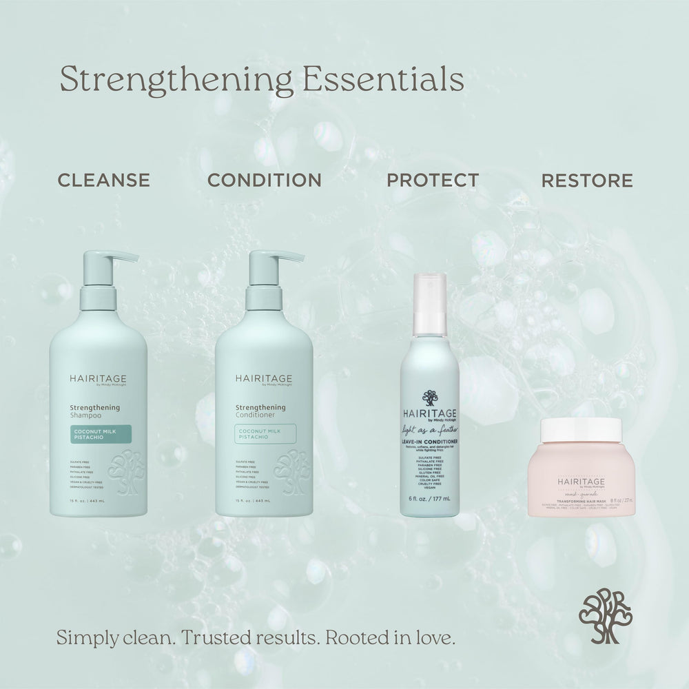 Hairitage conditioner pouring into hand illustrating easy application and coverage