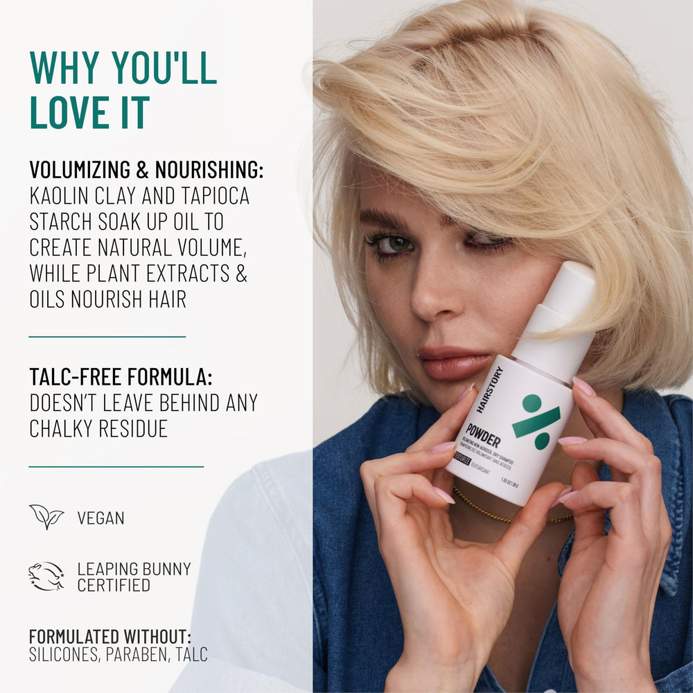Hairstory Powder fine texture on fingertip shows even oil absorption