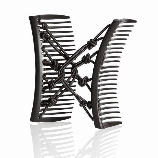 HairZing front view of Comfy Comb showing compact black design and secure hold