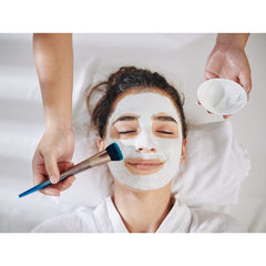HalalEveryDay facial mask being brushed on skin showing gentle coverage and soothing finish