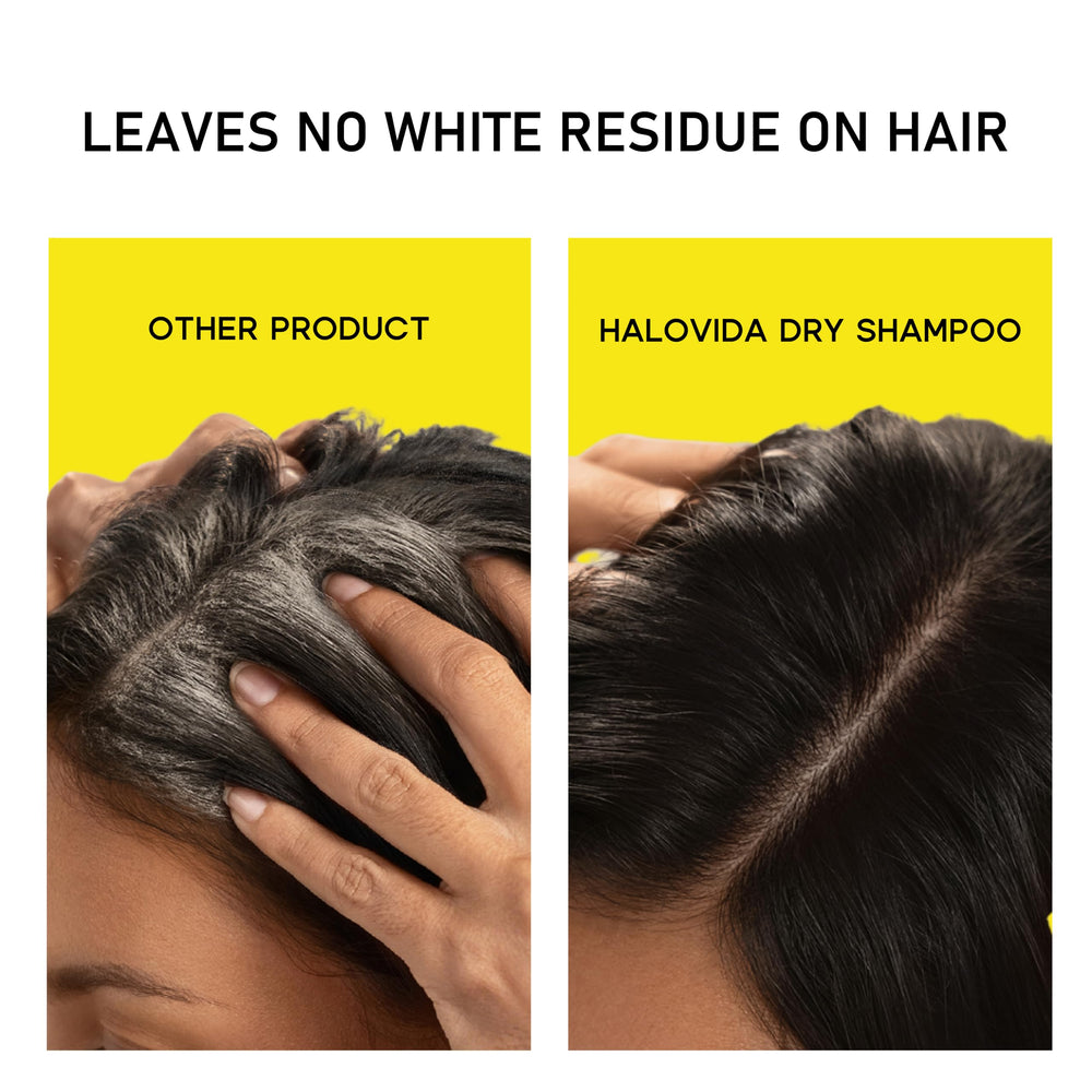 HALOVIDA mist on hair texture demonstrating invisible finish and oil absorption