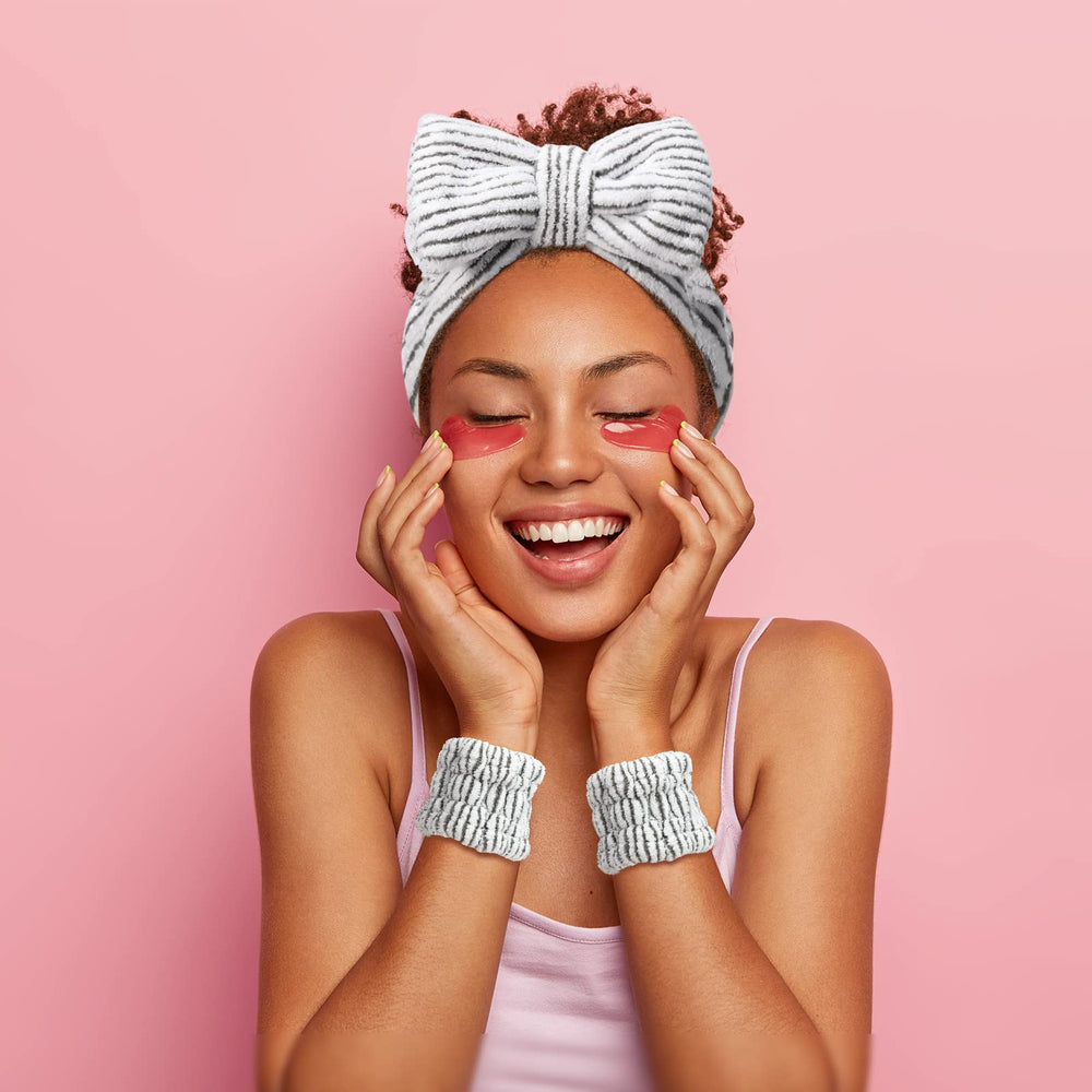 Hanaive headband in use while washing face illustrating hair protection benefit
