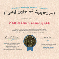 Hanalei product label and ingredients list showing clean, cruelty-free formulation