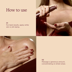 HANNI oil being massaged onto leg demonstrating even hydration benefit