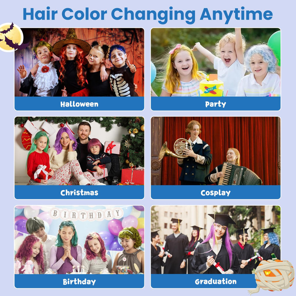 Hansuby child in cosplay with blue hair showing safe temporary color benefit