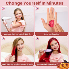 Hansuby kids wearing red hair wax at cosplay showing fun temporary transformation benefit