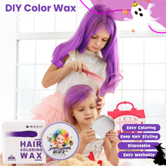 Hansuby applied to hair demonstrating vivid purple color and styling hold