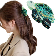 Hapdoo sea turtle front view showing green acetate and decorative shape, stylish accent