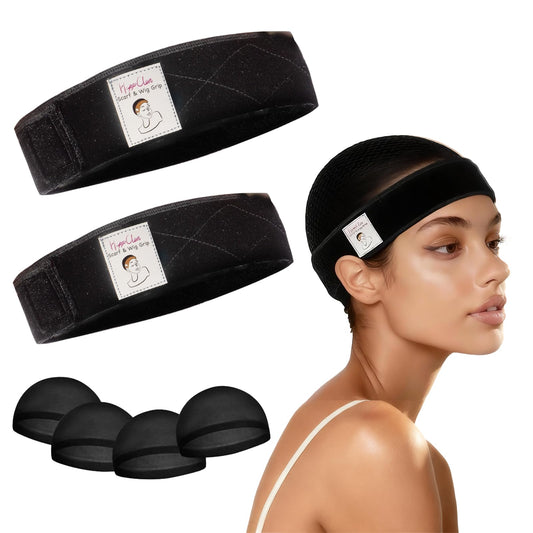 HappClan front packaging showing two velvet grip bands and four mesh caps for secure wear