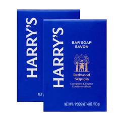 Harry's front packaging of Redwood bar soap showing brand and two-bar value