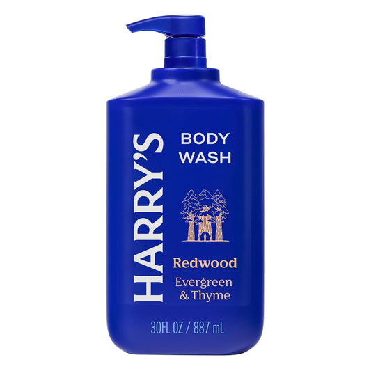 Harry's Redwood front packaging showing 30 fl oz bottle and branding benefit: easy identification