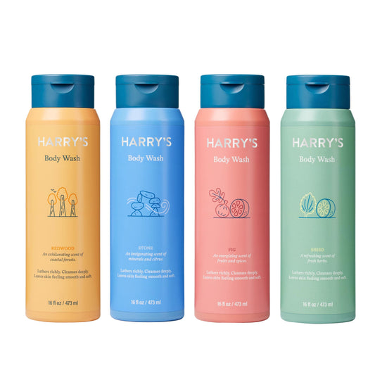 Harry's front view of four-bottle variety pack shows full selection and convenience