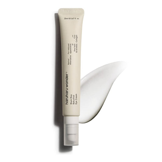 HARUHARU front packaging of eye cream showing compact jar and elegant label, travel-friendly