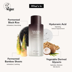 HARUHARU label closeup highlighting black rice and hyaluronic details
