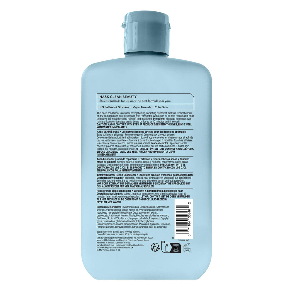 HASK label close-up highlighting argan oil and free-of ingredient benefits