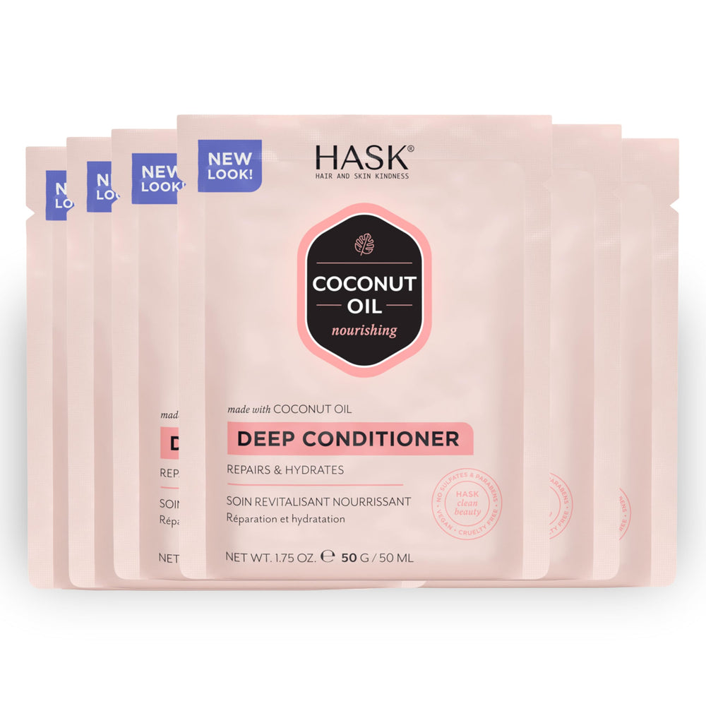 HASK front packaging showing the coconut conditioner pack benefits